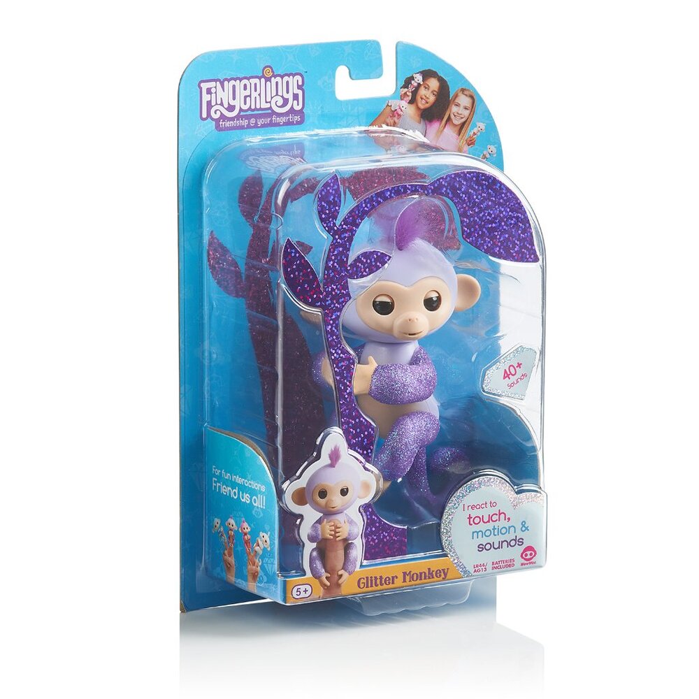 WowWee Kiki Fingerlings Glitter Monkey Interactive Baby Pet - Purple